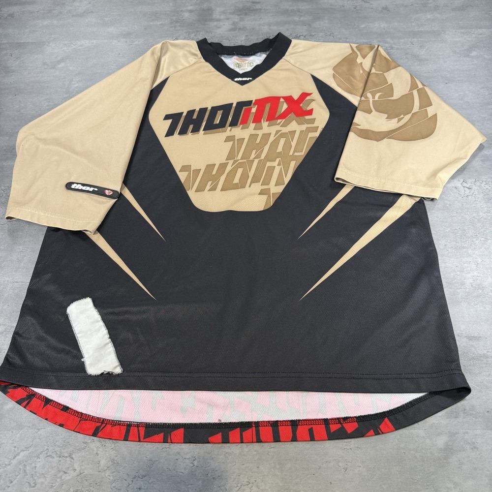 Thor Motocross Dirtbike Jersey Men Large Brown‎ Black Short 3/4 Sleeve Static